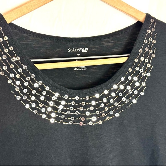 St. John’s Bay Black Sequin Embellished Top EUC 100% Cotton MP - Picture 3 of 4